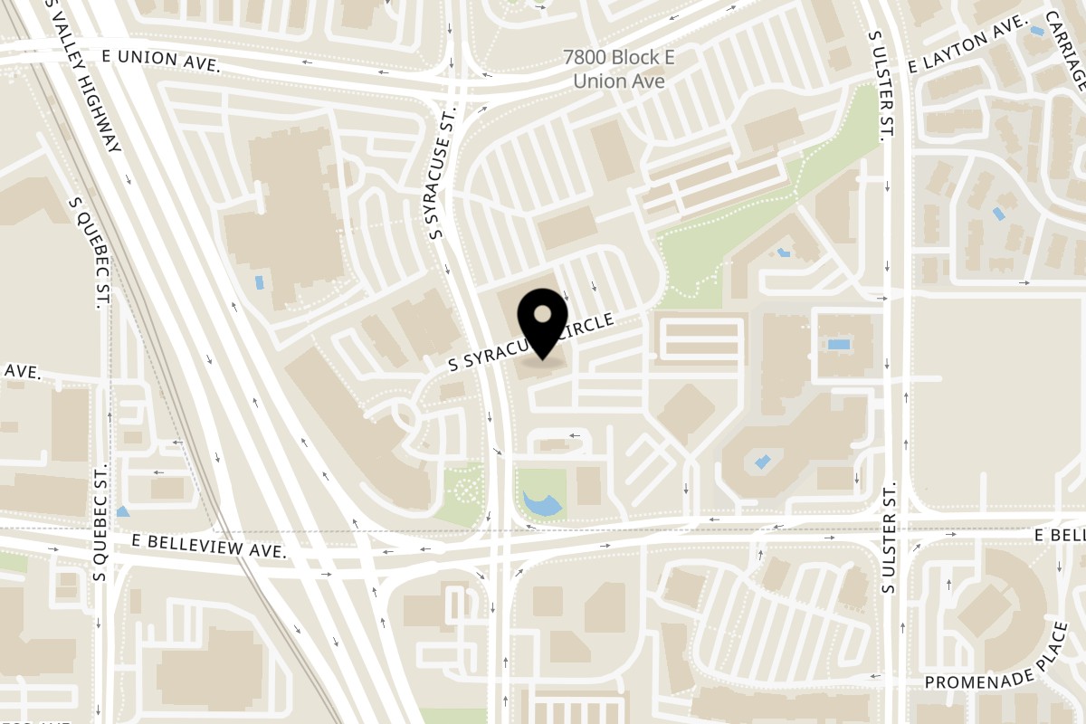 Map showing the location of Griffin Tavern on 5062 S Syracuse St in Denver
